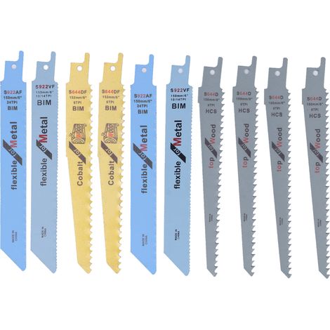 Lames de scie alternative 10 pièces, lame de scie sabre bimétallique en acier à haute teneur en carbone pour le bois et le métal
