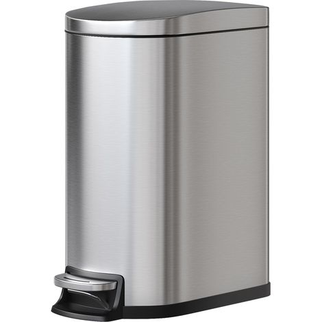 Poubelle de cuisine étroite 50 L en acier inoxydable – Couvercle à fermeture douce – Pédale – Seau intérieur amovible & poignée arrière – Antirouille – Couleur inox (1/5)