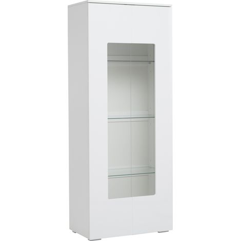 Vitrina de salón 70 x 40 x 173 cm con 2 puertas acrílicas, LED y vidrio templado, blanca MDF (1/5)