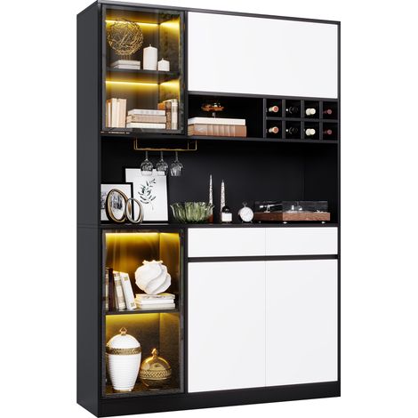 Credenza alta multifunzione con LED, MDF, nero e bianco, HOMVRA (1/5)