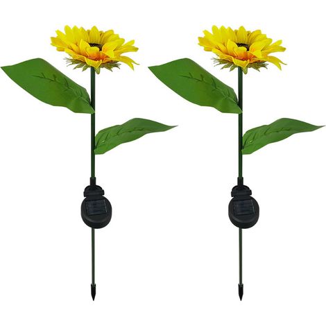 Juego de 2 luces solares con forma de girasol, con control de luz inteligente, resistentes al agua, para plantar en el jardín (1 girasol). (1/5)