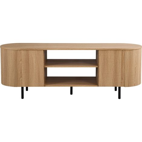 Mueble TV VAGOS – Color roble natural – 2 puertas & 2 nichos – 160 cm – Mueble TV redondeado diseño y funcional
