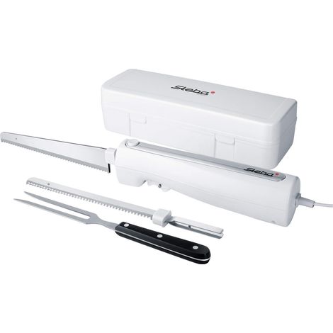 Steba EM 3 Coltello Elettrico con Lama Universale e Lama per Pane Potenza 120 W Alloggiamento Ergonomico Forchetta in Acciaio Inox Colore Bianco (1/5)
