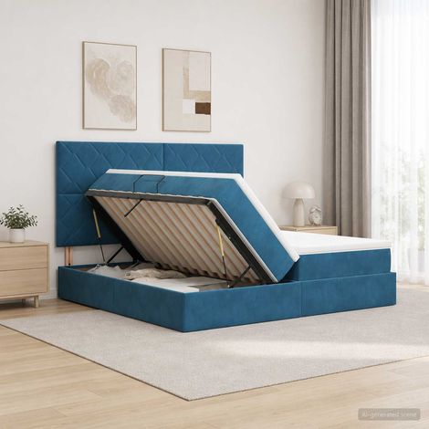 vidaXL Letto con contenitore LED e materasso Blu Scuro 180 x 200 cm (1/5)