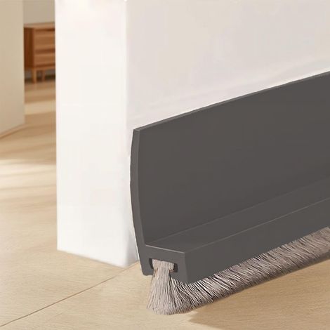 Brosse Bas de Porte 100cm, Calfeutrer de Porte, Joint Brosse Isolation Phonique Porte, Coupe-Courant D'air, Calfeutrer Bas de Porte D'entree, Gris (1/5)