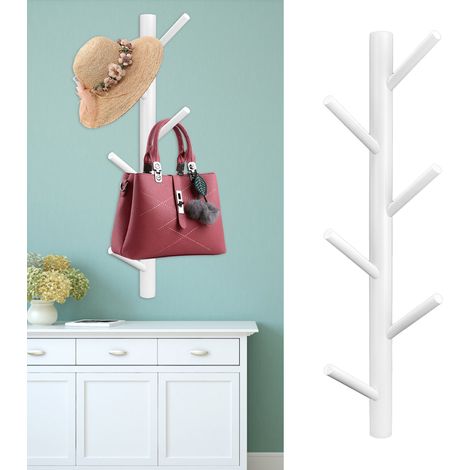 Perchero de pie o de pared con forma de rama y 6 ganchos de madera, perfecto para decorar el salón o la entrada. (1/5)