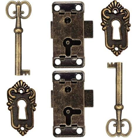 2 Pcs Serrure De Porte D'Armoire Antique Serrure Meubles Verrous Pour Placards DéCoratifs Serrure Avec Clé Trou De Serrure Pour BoîTe En Bois Bijoux Anciens Maquillage Valise Tiroir De Meubles (1/5)