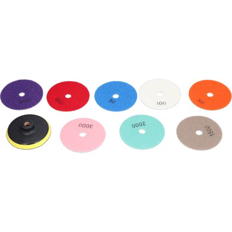 Kit de polissage pour béton comprenant 8 disques de polissage diamantés de 10 cm (4 pouces), 1 disque adhésif et 1 disque de polissage diamanté. (1/5)