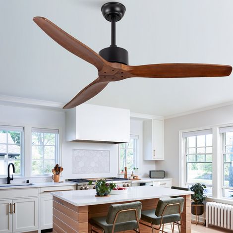 Ventilateur de plafond de 132cm (52 pouces), sans éclairage, avec télécommande, 3 pales bois massif, 6 vitesses (avec fonction mémoire) (1/5)