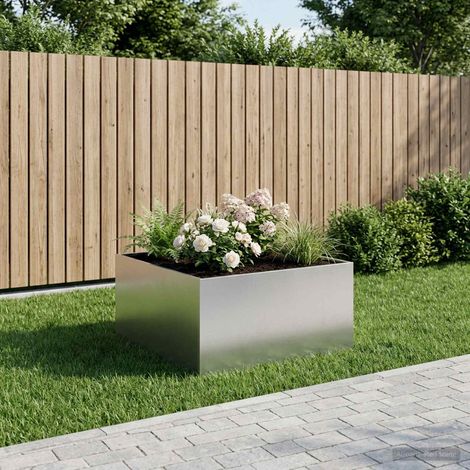 vidaXL Cache-pot de jardin Argenté 100 x 100 x 40 cm Acier inoxydable (1/5)