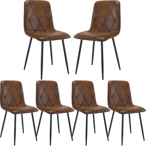 Dining Chairs for Dining Room Set of 6, Faux Suede Kitchen Chairs Set with Upholstered Seat Solid Backrest Metal Legs for Restaurant Living Room, Brown