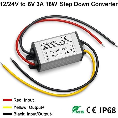 1 Stück DC 12V/24V auf 6V 3A Abwärts-Spannungswandler (9-40V Eingänge), 18W Leistungsregler Spannungsreduzierer für Auto, Boot, Boots-Solaranlage (1/4)