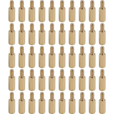 50 entretoises en laiton M3 mâle x M3 femelle, filetage de 11 mm, pour circuits imprimés. (1/5)