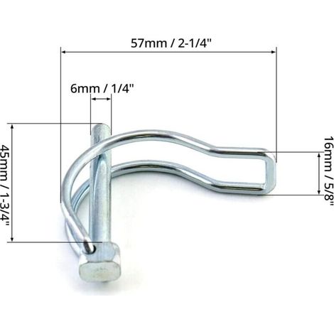 10 perni di bloccaggio a forma di D, perni di sicurezza in acciaio al carbonio zincato per giardini, prati e rimorchi - 6 x 45 mm (1/4)