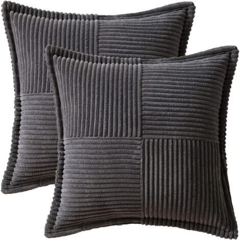 Decorative Cushion Covers for Sofa Bed Living Room, 55x55cm, Set of 2, Gray Pillowcases Soft Corduroy Striped Bohemian Style (1/5)