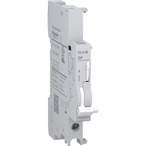 Interruptor Multi9 de SCHNEIDER con 2-100mA de corriente auxiliar y conexión inferior.