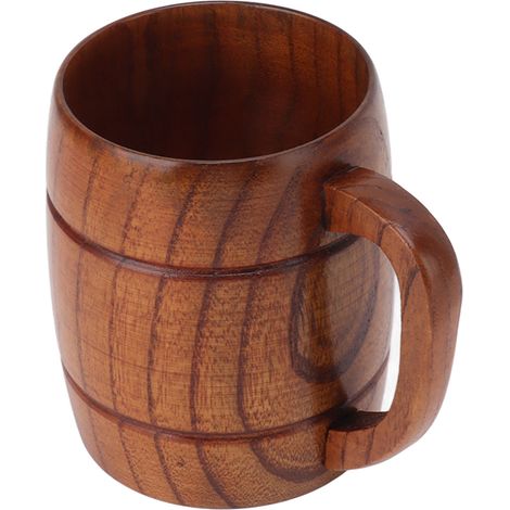 300-ml-Bierkrug aus Holz mit Henkel, graviert, hitzebeständig, Trinkbecher aus Holz für Tee, Milch, Bier, Küche, Hausbar (1/5)