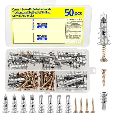 50 Pcs M4x30mm Chevilles pour Plaques de Plâtre et Vis Beton (1/5)