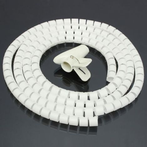 Blanc 2M Ø15mm Gaine Tube Spirale Range Cache Câble Fil Ruban Organisateur