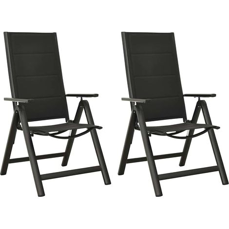 Chaises pliables de jardin-Chaise de terrasse-Chaise d'extérieur lot de 2 Textilène et aluminium Noir 689106 (1/5)