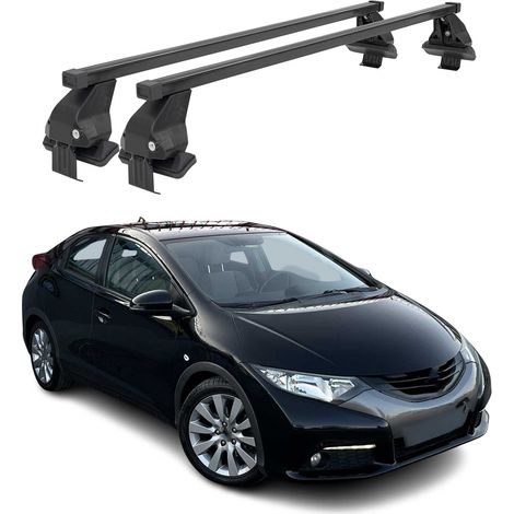 OMAC Dachträger Querträger Stahl für Honda Civic mk9 Schrägheck 2012-2017 – Abschließbar – City-Crash-getestet – DIN 75302:2019 – ISO/PAS 11154:2006 – Max. 50 kg Schwarz