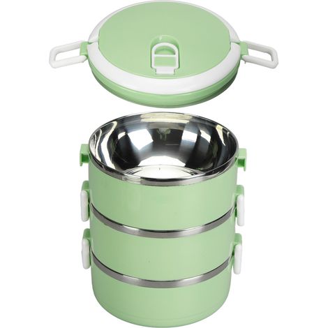 Isolierte Lunchbox aus Edelstahl 304, Nudelschale, luftdichter 3-lagiger Behälter, nordisch grün, auslaufsicher hält Lebensmittel frisch. (1/5)