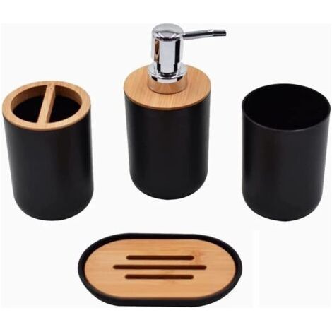Ensemble Salle de Bain Accessoire - 4 Pièces Set Salle de Bain Contient Bouteilles de Lotion, Porte Brosse à Dents, Tasse à Dents, Porte Savon-Chrom (1/5)