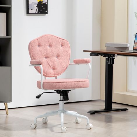 Chaise de bureau en polyester rose avec bascule, hauteur reglable et rotation, 63 x 61,5 x 93-101 cm (1/5)