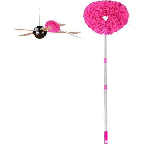 Plumeau de nettoyage pour ventilateur de plafond, 1,44 m,réutilisable, en microfibre, amovible, avec rallonge réglable (rose) (1/5)