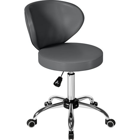 Rollhocker aus PU-Leder, höhenverstellbar 73–88 cm, 360° drehbare Rückenlehne, grau