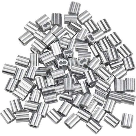 100 Pcs Aluminum Ferrules, Aluminum Wire Rope Ferrules, Aluminum Crimp Clip with Double Ends for Wire Rope, Aircraft Cable, Silver (1.5 mm / 0.06 inch) (1/3)