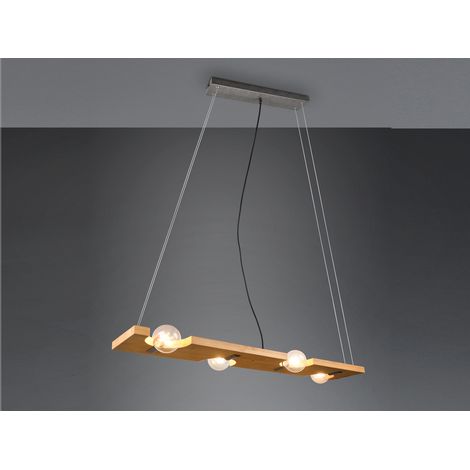LED Balken Pendelleuchte 4 flammig Holzbrett naturbelassen, Breite 115cm (1/5)