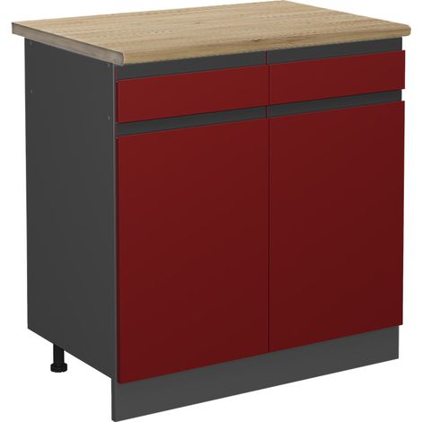 Mobiletto base per cucina R-Line, Rosso, 80 cm , PL Rovere, Vicco