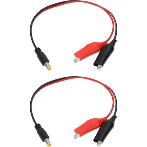 2 Câbles de Test d'alimentation pour Batterie Connecteur Mâle 5,5 X 2,1 Mm vers Double Pince Crocodile pour Bandes LED 30 Cm (1/5)