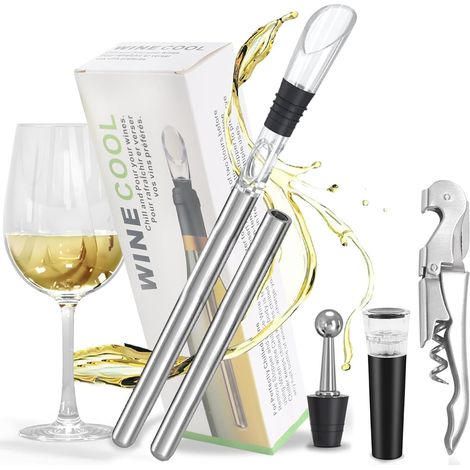 6 en 1 Rafraichisseur de Bouteille de Vin Bâton Aérateur de vin Cadeau Gadget Accessoire Vin Refroidisseur de Bouteille en Acier Inoxydable kit d'accessoires pour Vin Cadeau (1/5)