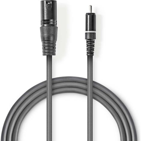 Cable de audio no balanceado xlr macho de 3 pines rca macho niquelado 300 metros redondo pvc gris oscuro funda de carton