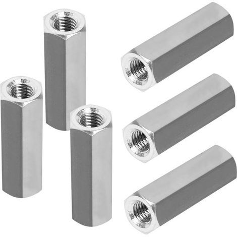 Juego de 6 piezas de tuercas de acoplamiento hexagonales M8，tuercas de conexión de acero inoxidable de 13 mm de ancho，6 piezas，40 mm，13 mm，acero (1/5)