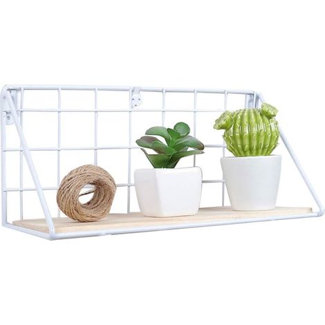 MIMOSON-Wall Shelf Wood and Metal Floating Shelves Fixed 30x14.5x11cm Driftwood Shelf Maximum 20 Kg for Bedroom, Living Room, Bathroom and Kitchen Driftwood Display Plant Books (1/5)