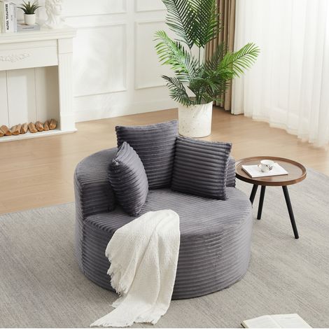 Fauteuil lounge rond minimaliste en corduroy avec 3 coussins, accoudoirs larges et base antidérapante, gris (1/5)