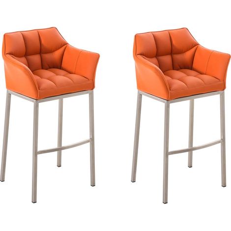 Set di 2 sgabelli da bar Damaso in similpelle con struttura a quattro gambe arancione acciaio inossidabile