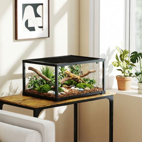 Terrario in vetro per rettili, ideale per criceti, 86 L, ventilazione superiore, porta scorrevole, 50,8x30,5x35,6 cm, colore nero.