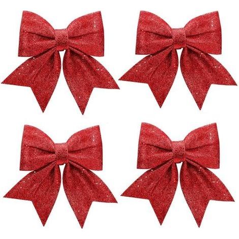 Glitter Christmas Baubles 4-Pack, Red Tree Ornaments (12 x 15 cm) (1/4)