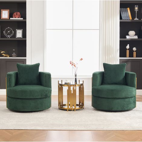 Fauteuil pivotant 76x79x78 cm en tissu corduroy vert émeraude, avec rangement pour salon FloraGrace (1/5)