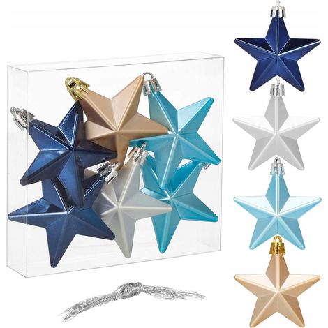 PALLINE DI NATALE STELLE DECORAZIONI PER ALBERO DI NATALE PENDENTI SET 6x INDESTRUTTIBILI
