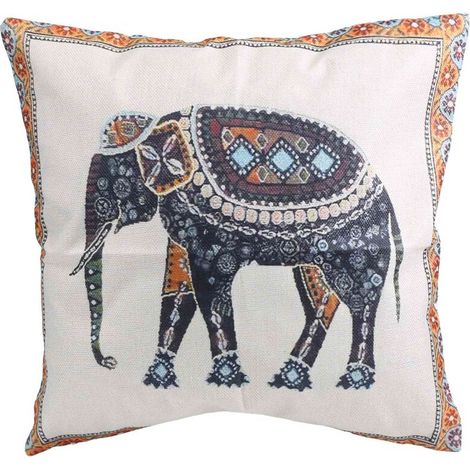 Funda de cojín/almohada de lino indio, elefante de algodón tejido, decoración