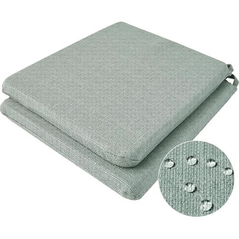 Set of 2 Light Green Chair Cushions with Ties: Trapezoidal Cushions 38 – 42 cm, Linen Look Upholstery (1/5)