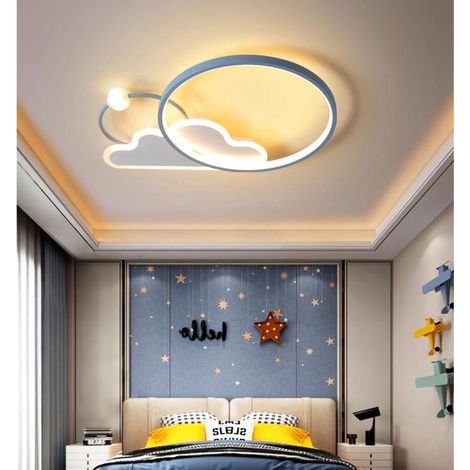 Creative 3D Cloud LED Ceiling Light, Cartoon Design, 38W, Dimmable, Continuously Adjustable, Remote Controlled, Blue, 3 Colors, for Children's Bedroom or Living Room (1/5)