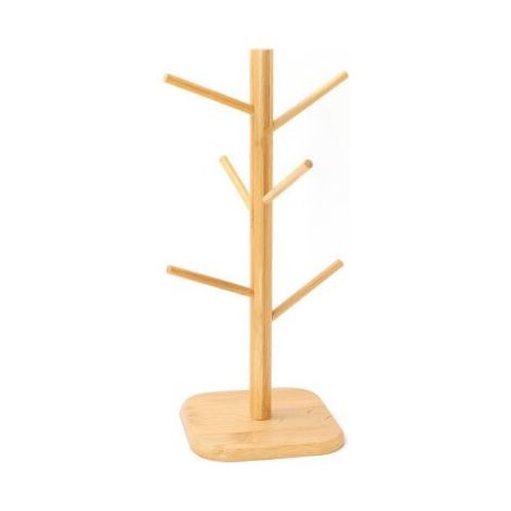 BUNTHAUS Baumförmiger Tassenhalter, Tassenbaum mit 6 Aufbewahrungshaken, abnehmbares Tassenregal aus Holz für die Küchenorganisation, zum Trocknen von Kaffeetassen (1 Stück, Holzmaserung)