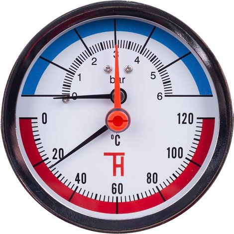 Thermomanomètre 0-6 bar 0-120°C - 1 unité - Métal noir - Mesure pression et température - Chauffage sanitaire - Dial 80mm G1/2 (1/3)