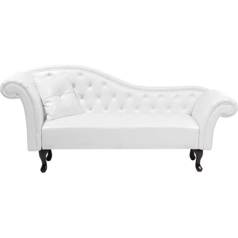 Beliani – Méridienne Chesterfield droite en cuir PU blanc – Dimensions 188x87cm – Assise confortable avec rembourrage mousse 40kg/m3 – Style vintage (1/5)
